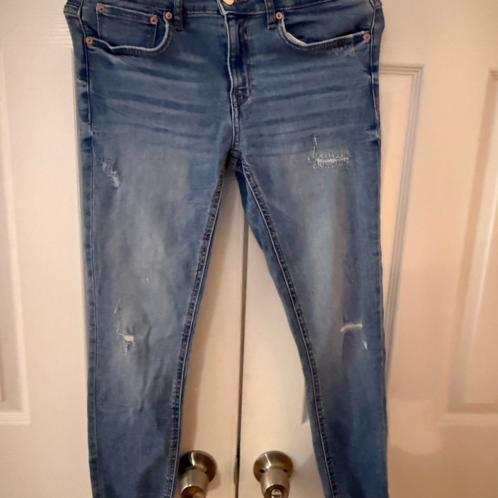 Zara Light Blue Distressed Skinny Jeans